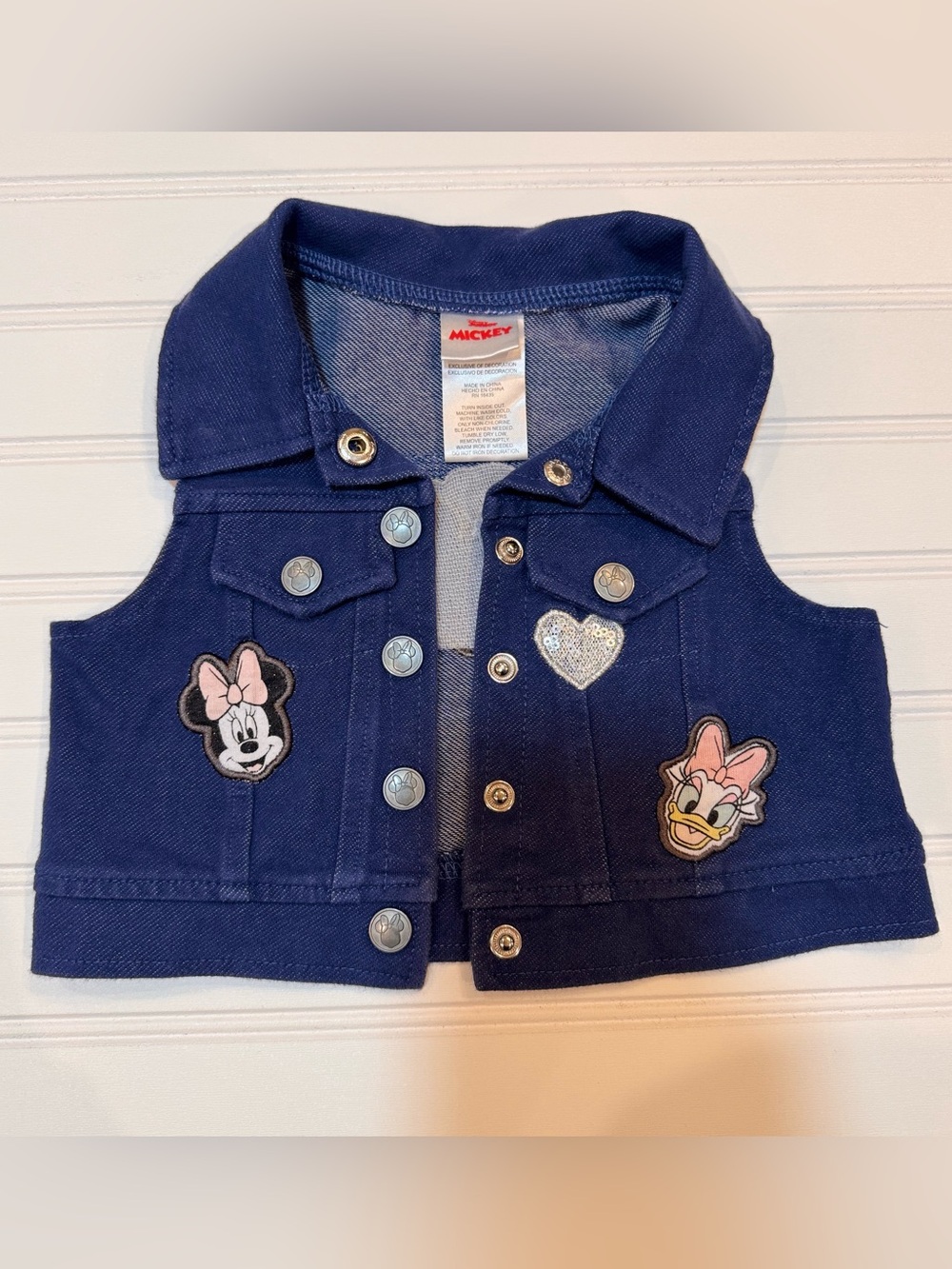 Disney Junior Mickey & Friends Girls 3T Blue Denim Vest Minnie Daisy Mouse Crew
